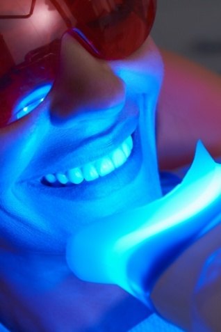 Close up of woman getting professional teeth whitening from cosmetic dentist