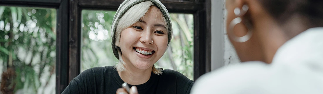 Dentist Arundel ME Woman With Clear Braces Smiling Woman With Clear Braces Smiling